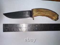 Stag Handle Fixed Blade Hunting Knife withSheath, Blade Needs Sharpening K-353