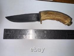 Stag Handle Fixed Blade Hunting Knife withSheath, Blade Needs Sharpening K-353