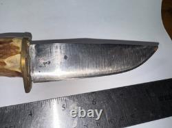 Stag Handle Fixed Blade Hunting Knife withSheath, Blade Needs Sharpening K-353