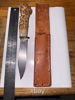 Stag Handle Fixed Blade Hunting Knife withSheath, Blade Needs Sharpening K-353