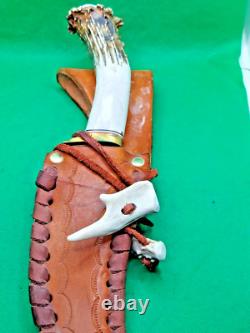 Stag handle fixed blade knife, WITH LEATHER SHEATH, could be Ken Richardson