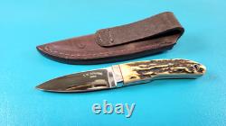 T. W. Downing Custom Knife Drop Point Hunter + Leather Sheath Cuyahoga OH TR629