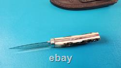 T. W. Downing Custom Knife Drop Point Hunter + Leather Sheath Cuyahoga OH TR629