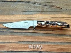 TK Steingass Small Hunter EDC, 3.75 W2 Hamon Blade, Sandbar Stg, Leather Sheath