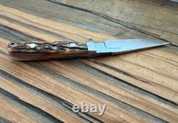 TK Steingass Small Hunter EDC, 3.75 W2 Hamon Blade, Sandbar Stg, Leather Sheath