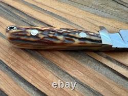 TK Steingass Small Hunter EDC, 3.75 W2 Hamon Blade, Sandbar Stg, Leather Sheath