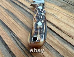 TK Steingass Small Hunter EDC, 3.75 W2 Hamon Blade, Sandbar Stg, Leather Sheath