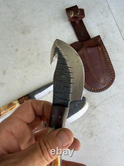 Titan Damascus Steel Hunting Knife 3 Piece Set Handmade Leather Sheath Holster