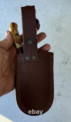 Titan Damascus Steel Hunting Knife 3 Piece Set Handmade Leather Sheath Holster