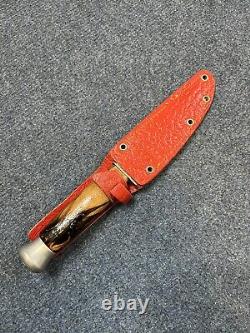 USSR Hunting Knife Fixed Blade Knife Vintage With Compas And Leather Sheath