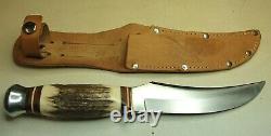 VINTAGE 80's FIXED BLADE STAG ORIGINAL ROO SKINNER KNIFE SOLINGEN GERMANY SHEATH