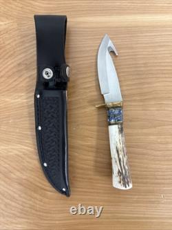 VINTAGE Custom Hand Made Hunting Guthook Skinner Knife By Harvey leather sheath