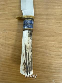 VINTAGE Custom Hand Made Hunting Guthook Skinner Knife By Harvey leather sheath