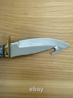 VINTAGE Custom Hand Made Hunting Guthook Skinner Knife By Harvey leather sheath