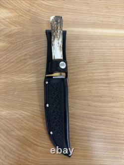 VINTAGE Custom Hand Made Hunting Guthook Skinner Knife By Harvey leather sheath