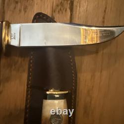 VINTAGE HANDMADE BY ROSE USA FIXED BLADE BUCK HUNTING BONE KNIFE SET WithSHEATH