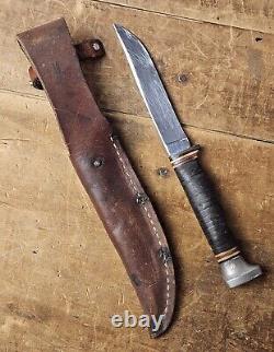VINTAGE KA-BAR USA HUNTING KNIFE w LEATHER SHEATH BIRD/TROUT 1930-1940 RARE