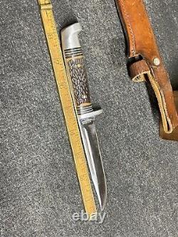 VINTAGE WESTERN STAINLESS STEEL USA S648A HUNTING OR FISHING KNIFE With SHEATH K24