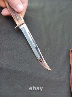 VTG CASE STAG HANDLE FIXED 5 FINN HUNTER KNIFE 1940-65 with SHEATH USA RARE