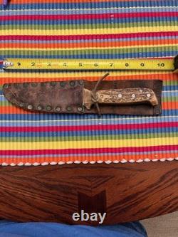 VTG Homemade Antler Hunting Knife With Handmade Leather Sheath 4.5 /overall 9