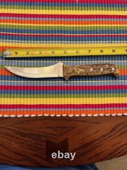 VTG Homemade Antler Hunting Knife With Handmade Leather Sheath 4.5 /overall 9