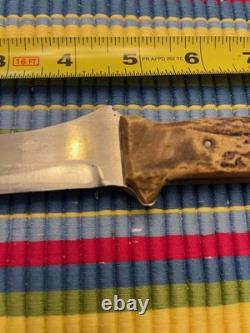 VTG Homemade Antler Hunting Knife With Handmade Leather Sheath 4.5 /overall 9