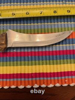 VTG Homemade Antler Hunting Knife With Handmade Leather Sheath 4.5 /overall 9