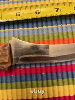 VTG Homemade Antler Hunting Knife With Handmade Leather Sheath 4.5 /overall 9