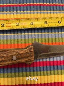 VTG Homemade Antler Hunting Knife With Handmade Leather Sheath 4.5 /overall 9