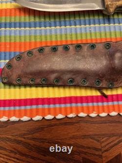 VTG Homemade Antler Hunting Knife With Handmade Leather Sheath 4.5 /overall 9