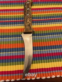 VTG Homemade Antler Hunting Knife With Handmade Leather Sheath 4.5 /overall 9