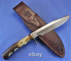 Very Old RANDALL Knife. 5-6. Br. Button Heiser. Pin-Stag Finger Grips Liberty Dime