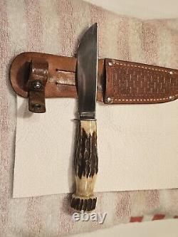 Vintage 1930-40 Remington RH75 Stag Handle Knife in Great condition with sheath