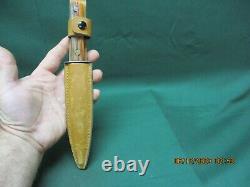 Vintage 1930's BIG ELK, Stag Handle, Fixed Blade Hunting Knife with Leather Sheath