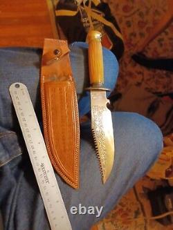 Vintage 1950-60s Mexican Bowie Knife Rare bone handle with brass skull