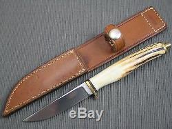 Vintage 1972 LLOYD HALE Stag Fixed Blade Patch Knife Muzzleloader Leather Sheath