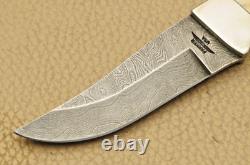 Vintage 1980's PARKER USA Fixed Blade Hunting Knife Stag Handles Damascus MINT