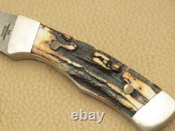 Vintage 1980's PARKER USA Fixed Blade Hunting Knife Stag Handles Damascus MINT