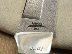 Vintage 1980's PARKER USA Fixed Blade Hunting Knife Stag Handles Damascus MINT