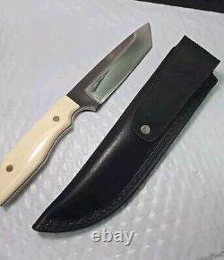 Vintage 2014 ANZA 8.25 FIXED BLADE KNIFE 4.5 TANTO BLADE With Leather Sheath