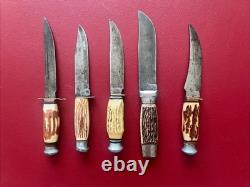 Vintage 60s 70s Globemaster Faux Antler Fixed Bade Knife Lot