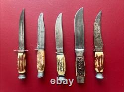 Vintage 60s 70s Globemaster Faux Antler Fixed Bade Knife Lot
