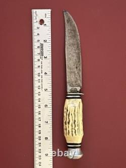 Vintage 60s 70s Globemaster Faux Antler Fixed Bade Knife Lot