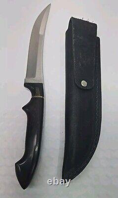 Vintage ANZA 10 FIXED BLADE KNIFE 5.25 Trailing Point BLADE With Leather Sheath