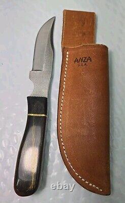 Vintage ANZA 8 FIXED BLADE KNIFE 4.25 Clip Point BLADE With Leather Sheath