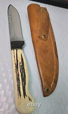 Vintage ANZA 9.5 FIXED BLADE KNIFE 4.75 Drop Point With Leather Sheath