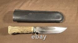 Vintage / Antique Hunting Knife with Leather Sheath Germany Stag Handle Rare