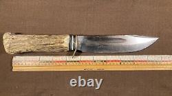 Vintage / Antique Hunting Knife with Leather Sheath Germany Stag Handle Rare