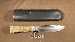 Vintage / Antique Hunting Knife with Leather Sheath Germany Stag Handle Rare