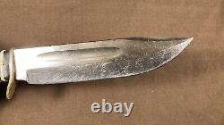 Vintage / Antique Hunting Knife with Leather Sheath Germany Stag Handle Rare